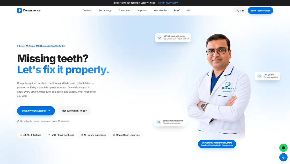 Dentessence Dental Care homepage by Nifrox