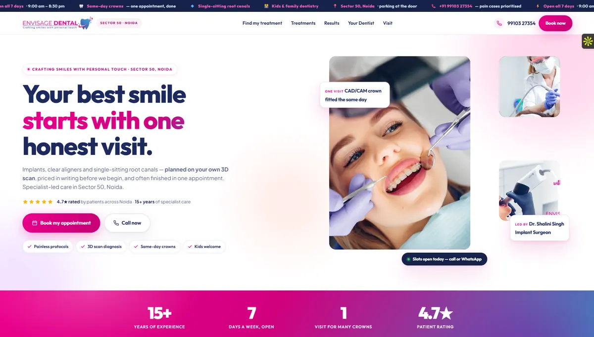 Envisage Dental homepage by Nifrox