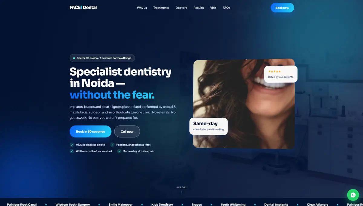 FACE1 Dental homepage by Nifrox